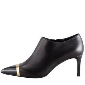 Saint Laurent Pointed Cap Toe Mid Heel Boots with Gold Accent Size 39.5